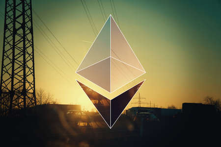 AACHEN, GERMANY - JUNE 14, 2017: Illustration of Ethereum logo on simple background. Ethereum is a security computer encryption concept for online banking and secure contract technologyのeditorial素材