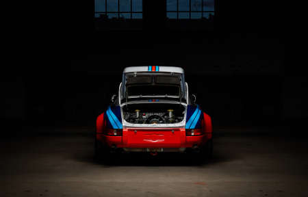 Aachen, Germany, June 14, 2013: Arranged Street shot of an historic Martini racing Porsche 911.のeditorial素材