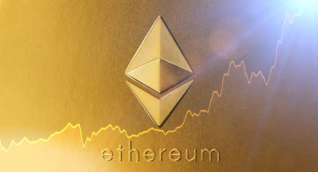 Ethereum - the new virtual money with chart on gold surfaceの写真素材