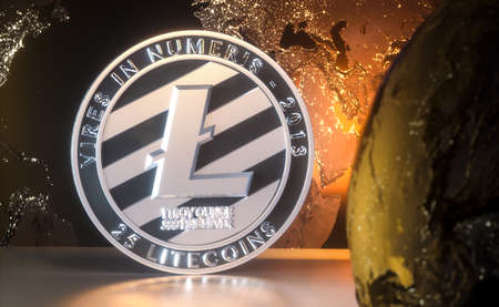 Litecoin - lite coin LTC  cryptocurrency on dark backgroundの写真素材