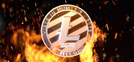 Litecoin - lite coin LTC  cryptocurrency on dark backgroundの写真素材