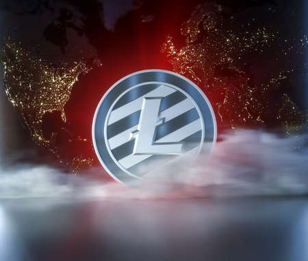 Litecoin - lite coin LTC  cryptocurrency on dark backgroundの写真素材
