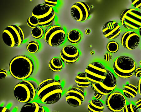 Abstract striped Glowing Balls in bouncing in dark space with light effects for futuristic backgroundsの写真素材