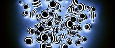 Abstract striped Glowing Balls in dark space with light effects for futuristic backgroundsの写真素材