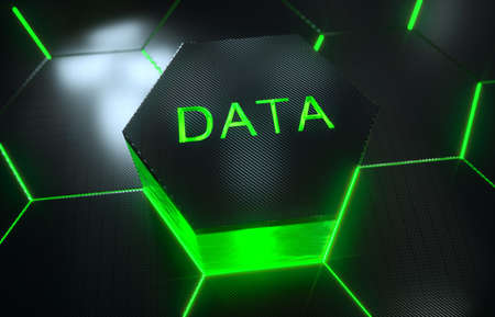 Abstract futuristic surface hexagon pattern with rays - Big data context, 3D renderingの写真素材