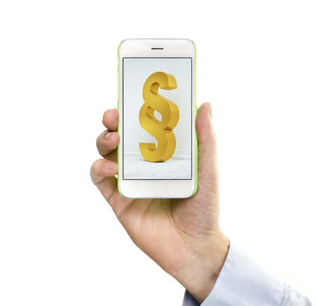 Smartphone with online paragraph lawyer app - mobile justice conceptの写真素材