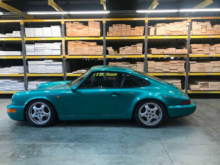 LOS ANGELES, CA - APRIL 22, 2018: Porsche classic cars at air-cooled 5 car show at Ganahl Lumber.のeditorial素材