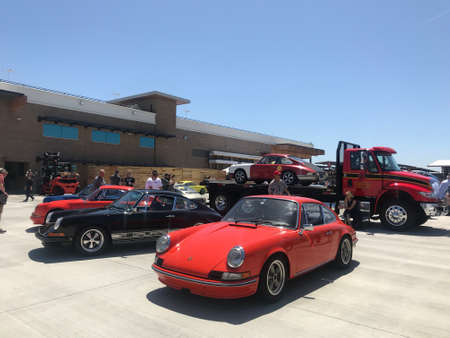LOS ANGELES, CA - APRIL 22, 2018: Porsche classic cars at air-cooled 5 car show at Ganahl Lumber.のeditorial素材