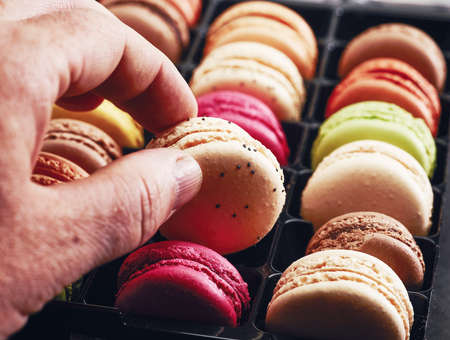 Fresh bright colored Macarons, or macaroonsの写真素材