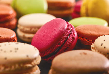 Fresh bright colored Macarons, or macaroonsの写真素材