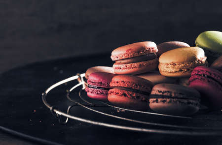 Fresh bright colored Macarons, or macaroonsの写真素材