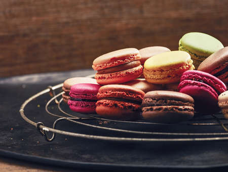 Fresh bright colored Macarons, or macaroonsの写真素材