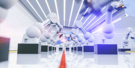 Smart automation industry robot in action - industry 4.0 concept - 3D Renderの写真素材