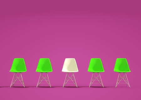 Row of modern design chairs with one odd one out. Job opportunity. Business leadership. recruitment concept. 3D renderingの写真素材