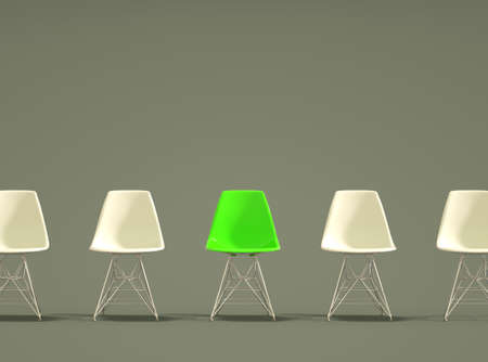 Row of modern design chairs with one odd one out. Job opportunity. Business leadership. recruitment concept. 3D renderingの写真素材