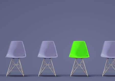 Row of modern design chairs with one odd one out. Job opportunity. Business leadership. recruitment concept. 3D renderingの写真素材