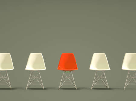 Row of modern design chairs with one odd one out. Job opportunity. Business leadership. recruitment concept. 3D renderingの写真素材