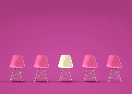 Row of modern design chairs with one odd one out. Job opportunity. Business leadership. recruitment concept. 3D renderingの写真素材