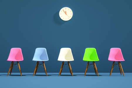 Row of modern design chairs with one odd one out. Job opportunity. Business leadership. recruitment concept. 3D renderingの写真素材