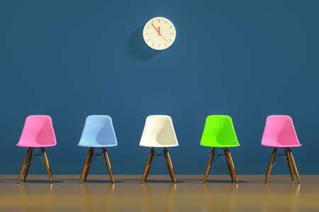 Row of modern design chairs with one odd one out. Job opportunity. Business leadership. recruitment concept. 3D renderingの写真素材