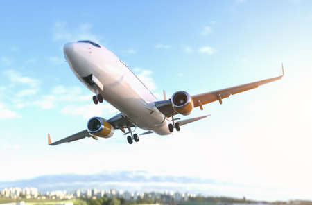 Commercial Aircraft close fly by - 3d renderingの写真素材