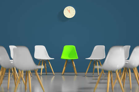 circle of modern design chairs with one odd one out. Job opportunity. Business leadership. recruitment concept. 3D renderingの写真素材