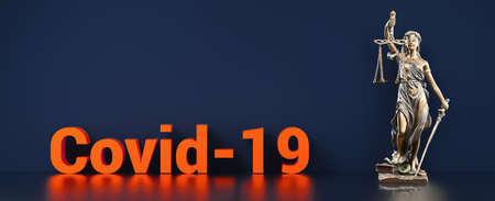 coronavirus covid-19 and Statue of Justice - law conceptの写真素材