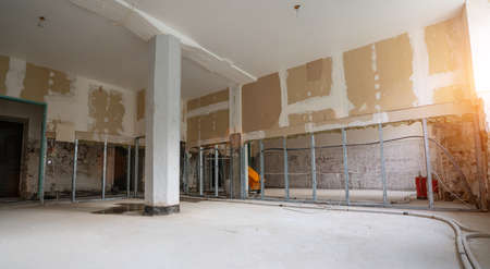 rebuilding an old real estate apartment, prepared and ready for renovate after flood damageの写真素材