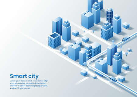Smart city isometric design concept of simple smart city. You can use for ad, poster, template, business presentation. Vector illustrationのイラスト素材