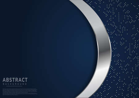 Abstract template dark blue background with curve color silver and dot pattern. Vector illustrationのイラスト素材