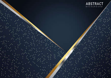 Abstract dark blue background with gold and silver line diagonal. Silver color dot on background. Modern style. Vector illustrationのイラスト素材