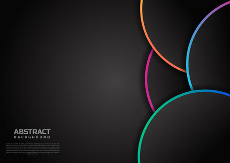 Abstract template circle geometric overlap with vibrant color border on black background use space for text, ad., flyer. Vector illustrationのイラスト素材