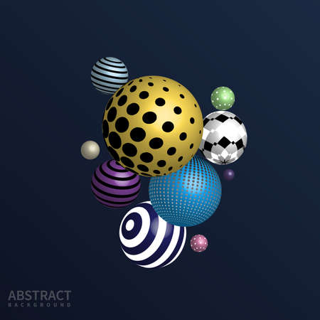 Multicolored decorative balls on dark blue background. Vector illustration.のイラスト素材
