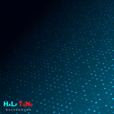Abstract blue halftone with dot pattern and glowing lights on dark background technology style. Vector illustrationのイラスト素材