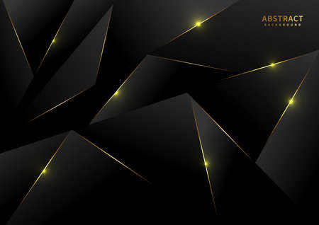 Abstract black polygon pattern with gold laser light lines on dark background luxury style. Vector illustrtionのイラスト素材