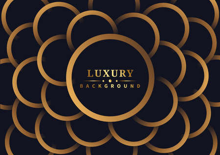 Abstract golden circles lines overlapping on dark background. Luxury style. Vector illustrationのイラスト素材