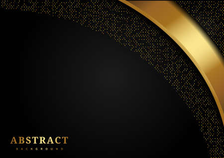 Luxury curve overlap layers black background with glitter and golden lines glowing dots golden combinations with copy space for text. Vector illustrationのイラスト素材