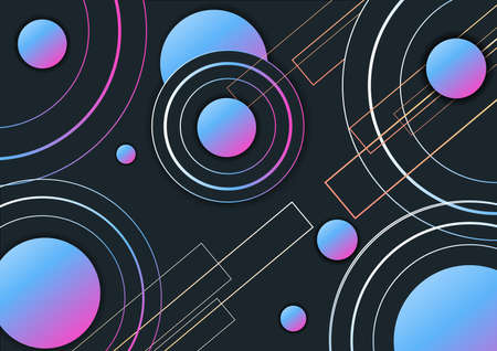 Abstract modern geometric circles overlap pattern with lines on dark background. Vector illustrationのイラスト素材