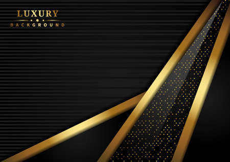 Abstract luxury triangle overlapping  layer on black background with glitter and golden lines glowing dots golden combinations with copy space for text. Vector illustrationのイラスト素材