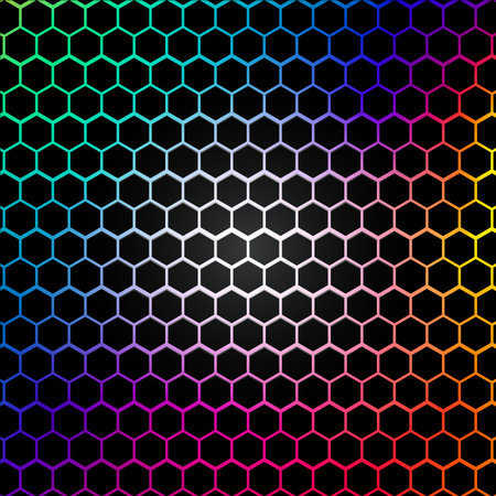 Abstract black hexagon pattern of futuristic texture with blue light rays technology concept. Vector...