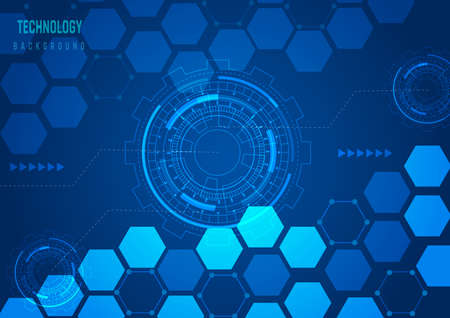 Abstract technology hexagons and social network pattern on blue background. Future geometric template elements hexagon. Vector illustrationのイラスト素材