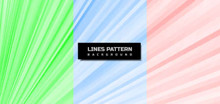 Set of abstract green, blue, red, diagonal lines pattern background. Vector illustrationのイラスト素材