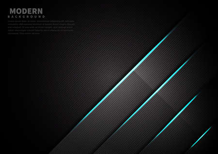 Abstract dark black color background overlapping layers with blue neon glowing light. Technology concept. Vector illustrationのイラスト素材