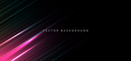 Abstract pink and blue stripe diagonal lines light on black background. Technology concept. Vector illustrationのイラスト素材