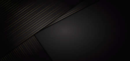 Abstract stripes golden lines diagonal overlap on black background. Luxury stryle. Vector illustrationのイラスト素材