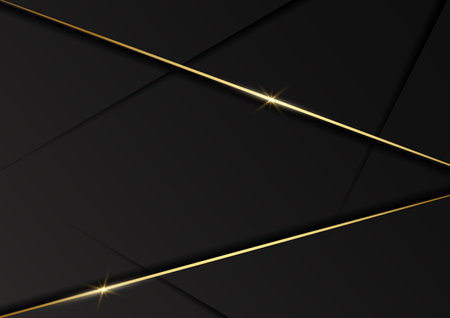 Abstract dark design geometric background decor golden lines with copy space for text. Luxury style. Vector illustration.のイラスト素材