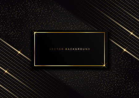 Abstract frame stripes golden lines diagonal overlap on dot gold glitter black background. Luxury style. Vector illustrationのイラスト素材