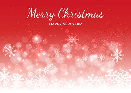 Christmas red background of snowflakes and bokeh. Vector illustrationのイラスト素材