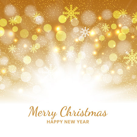 Christmas golden background of snowflakes and bokeh. Vector illustrationのイラスト素材
