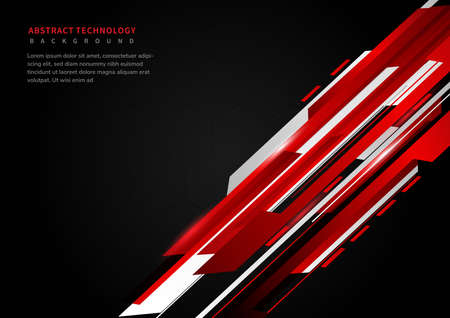 Abstract technology geometric red and black color with red light on black background. You can use for ad, poster, template, business presentation. Vector illustrationのイラスト素材